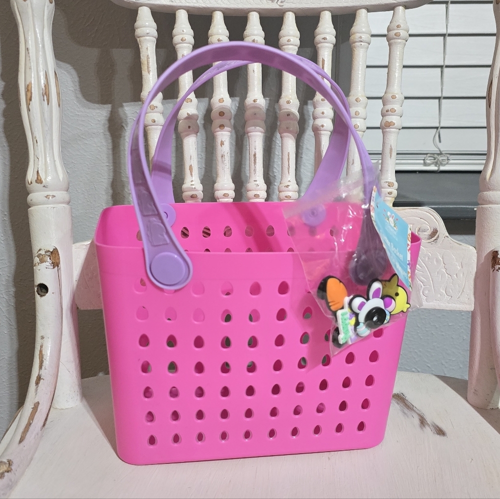 Bright Pink Mini Tote with Lavender Handles